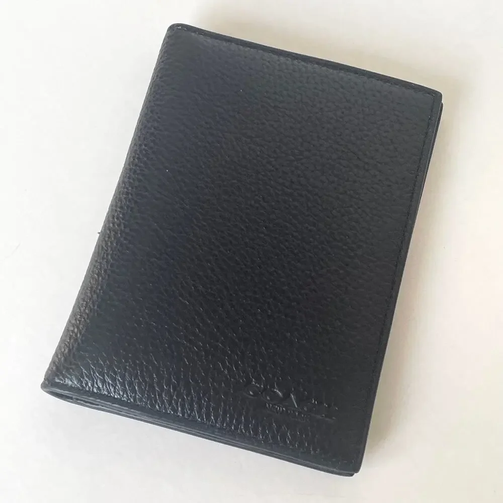 Coach CU131 Black Pebbled Calf Leather Passport Card Case